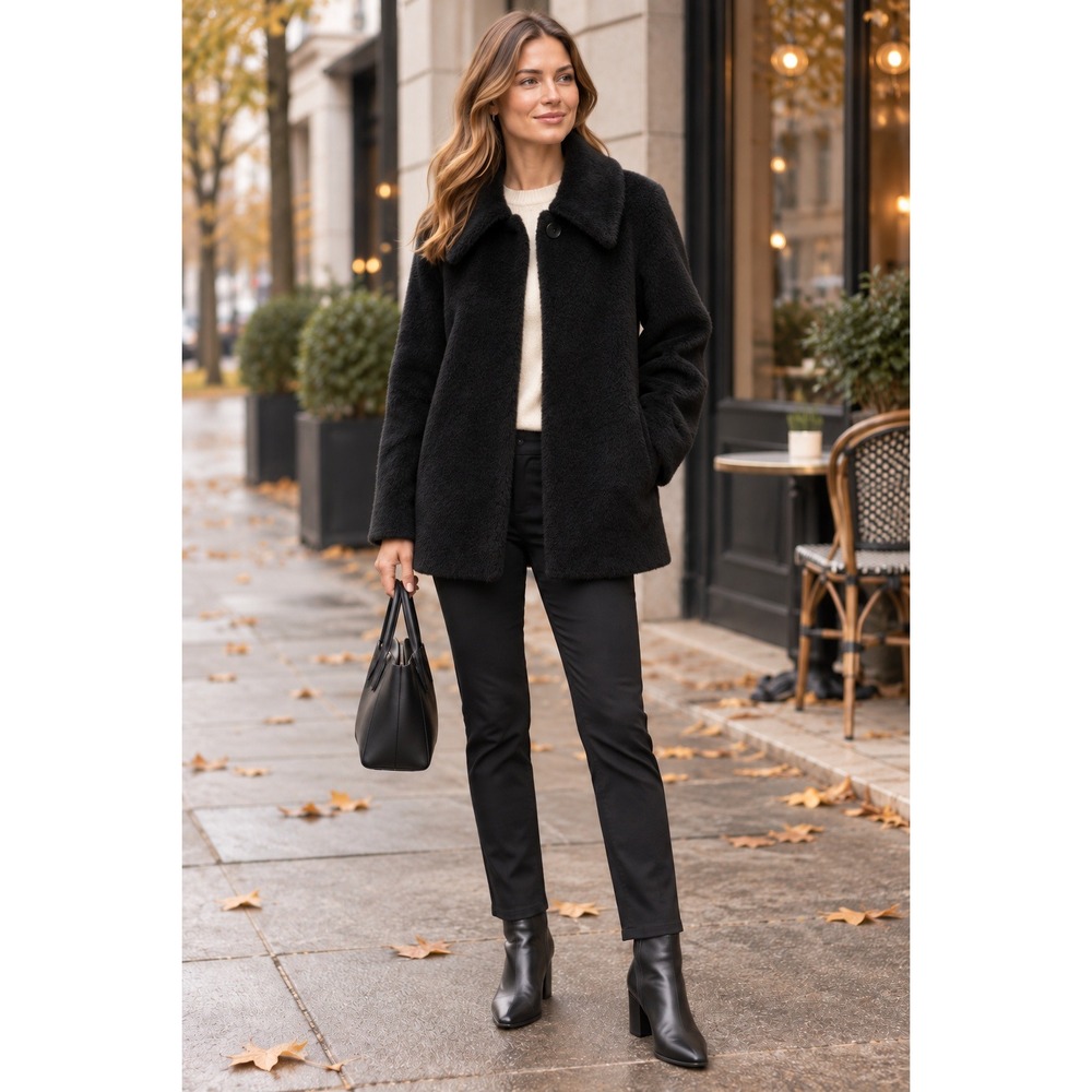 Hilary Radley Black Alpaca Wool Mohair Blend Coat Jacket 14 Parisian Old Money